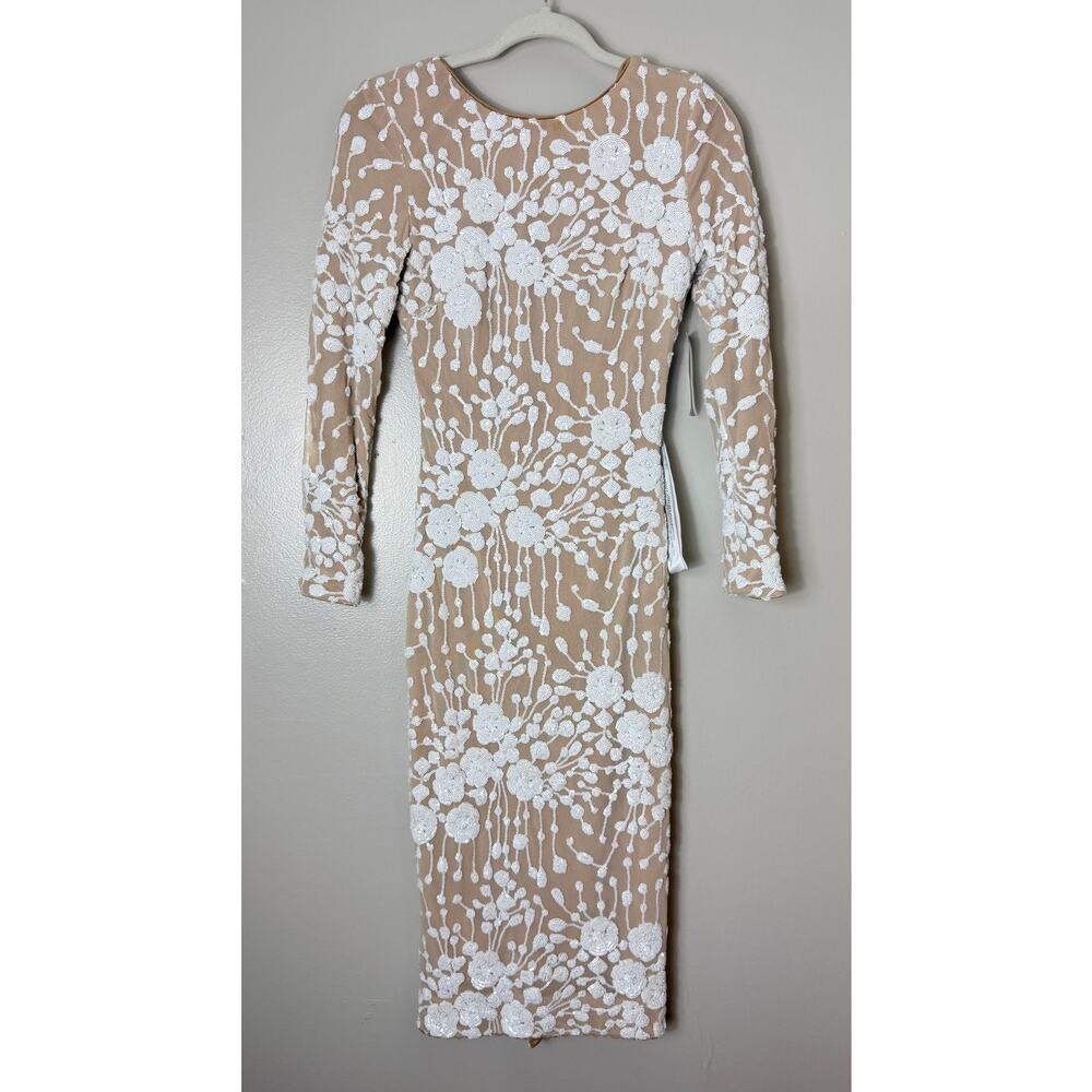 Dress The Population Dress S White Sequin Floral Midi Bridal Wedding Boho Formal - Picture 4 of 16